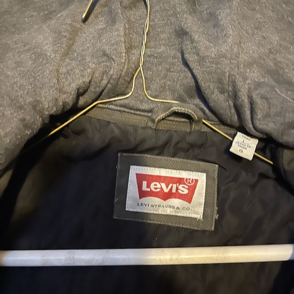 Levi’s Mens Large Trucker Field Jacket with built in hood. Gray/army green - Picture 1 of 3